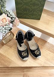 Fortok Gucci Leather Platform Espadrille Black Matelassé Leather - 1