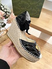 Fortok Gucci Leather Platform Espadrille Black Matelassé Leather - 5