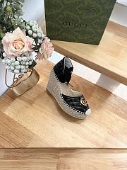 Fortok Gucci Leather Platform Espadrille Black Matelassé Leather - 6