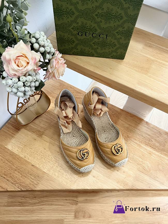 Fortok Gucci Leather Platform Espadrille Orange Matelassé Leather - 1