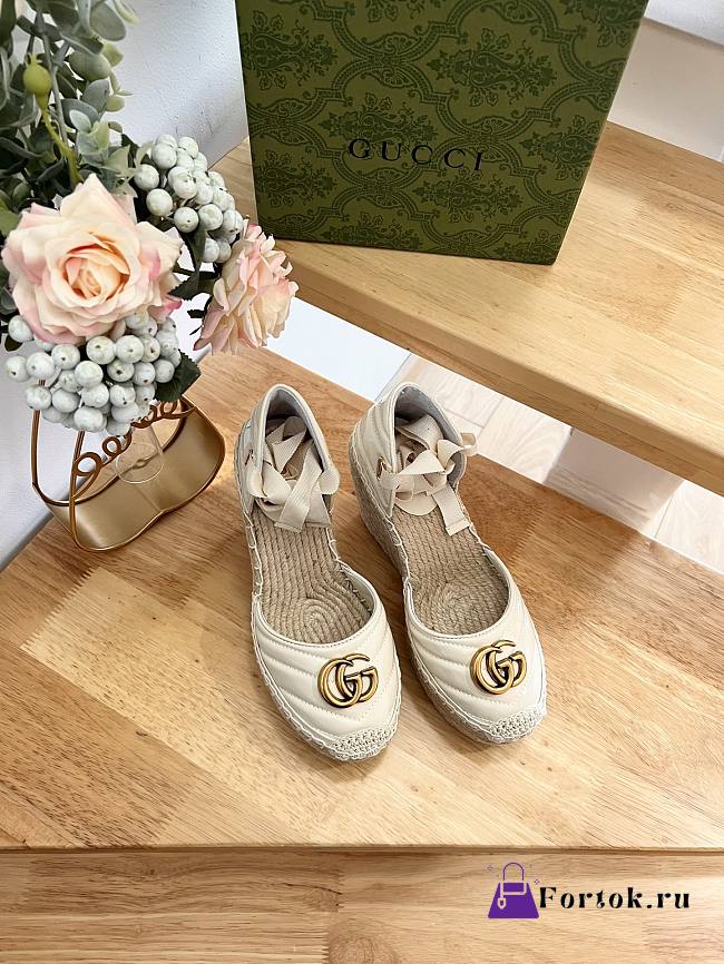 Fortok Gucci Leather Platform Espadrille White Matelassé Leather - 1