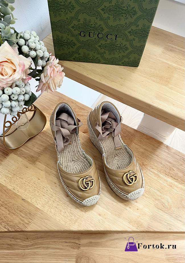 Fortok Gucci Leather Platform Espadrille Beige Matelassé Leather - 1