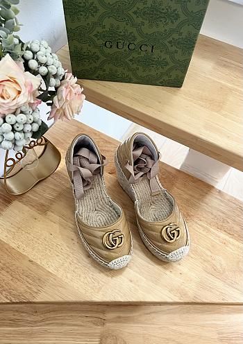 Fortok Gucci Leather Platform Espadrille Beige Matelassé Leather