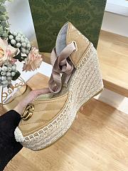 Fortok Gucci Leather Platform Espadrille Beige Matelassé Leather - 4