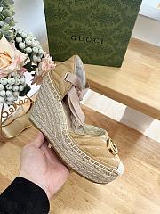 Fortok Gucci Leather Platform Espadrille Beige Matelassé Leather - 2