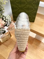 Fortok Gucci Leather Platform Espadrille Silver Matelassé Leather - 6