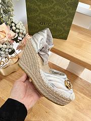 Fortok Gucci Leather Platform Espadrille Silver Matelassé Leather - 5