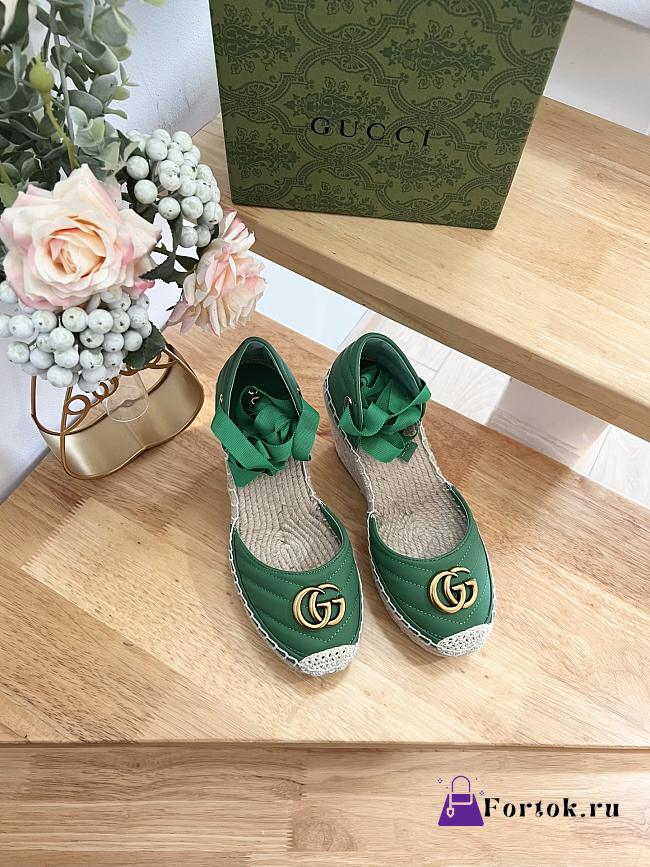 Fortok Gucci Leather Platform Espadrille Green Matelassé Leather - 1