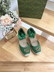 Fortok Gucci Leather Platform Espadrille Green Matelassé Leather - 1