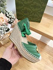 Fortok Gucci Leather Platform Espadrille Green Matelassé Leather - 6