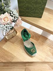 Fortok Gucci Leather Platform Espadrille Green Matelassé Leather - 3