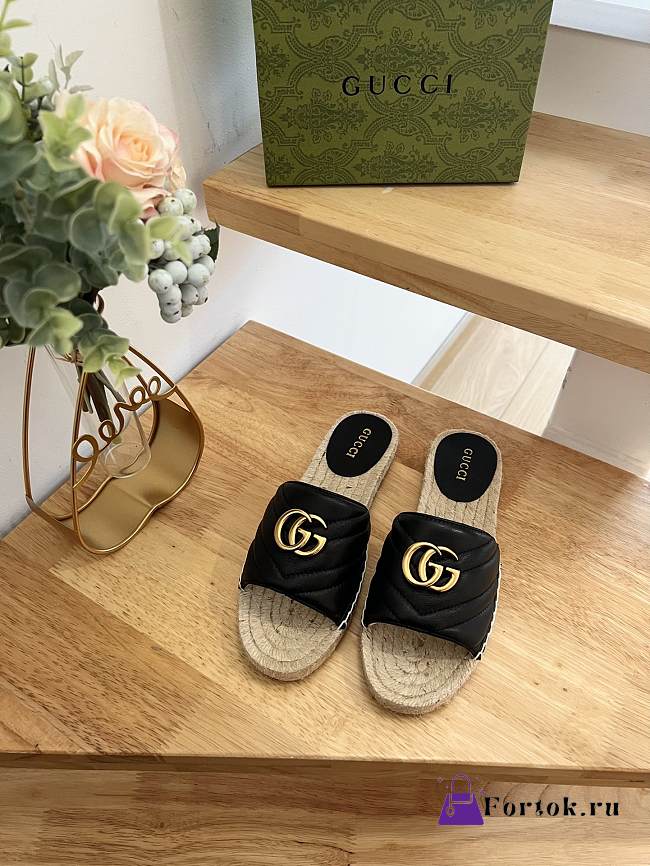 Fortok Gucci Pilar Espadrille Sandals in Black - 1