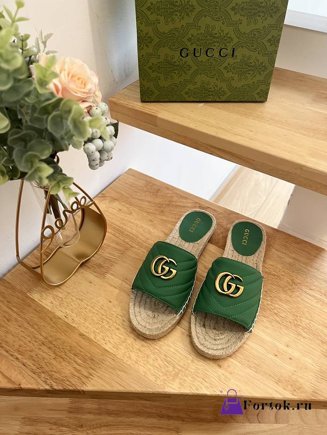 Fortok Gucci Pilar Espadrille Sandals in Green - 1