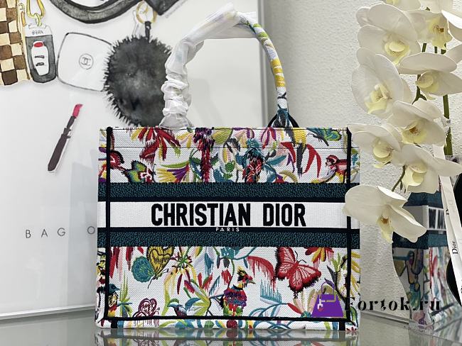 Fortok Dior Book Tote Toile de Jouy Fantastica Embroidery White Multicolored 36cm - 1