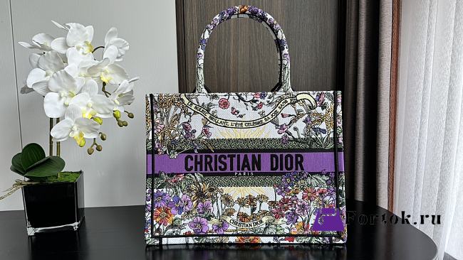 Fortok Dior Book Tote 4 Seasons Summer Sun Embroidery Ecru Multicolored 36x27.5x16.5cm - 1