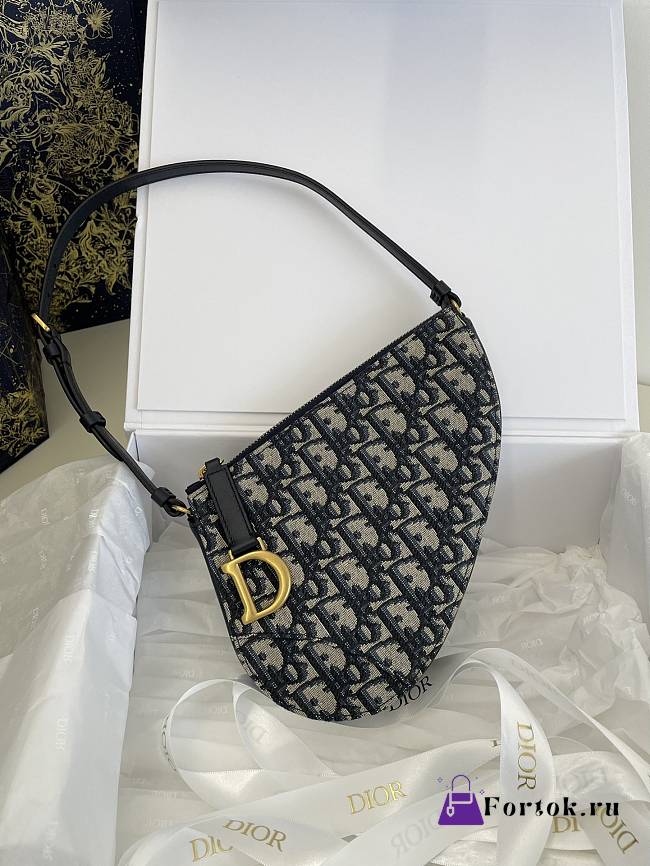 Fortok Dior Rodeo Saddle Pouch Blue Dior Oblique Jacquard Canvas 20x15x4cm  - 1