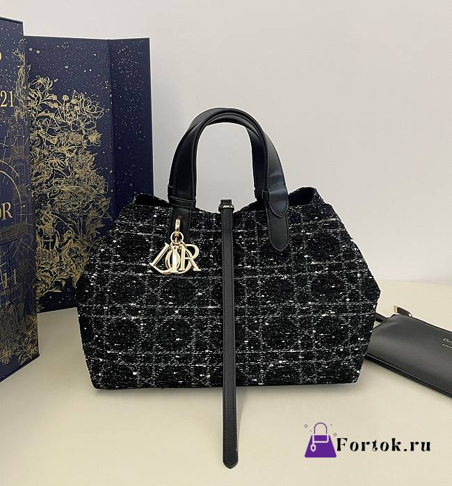 Fortok Dior Toujours Bag Black Cannage Tweed 36x16x27cm - 1