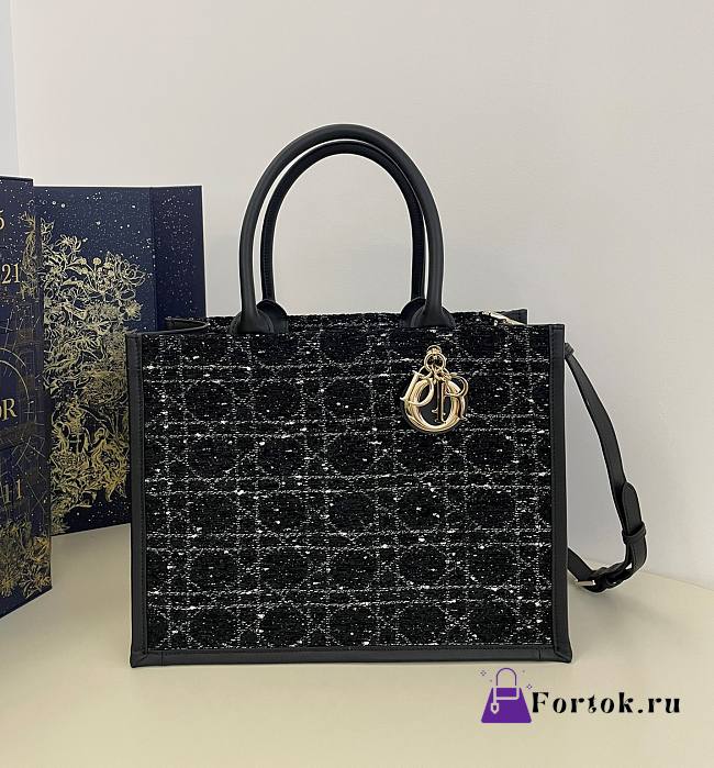 Fortok Dior Book Tote Black Cannage Tweed 36x16x27cm - 1