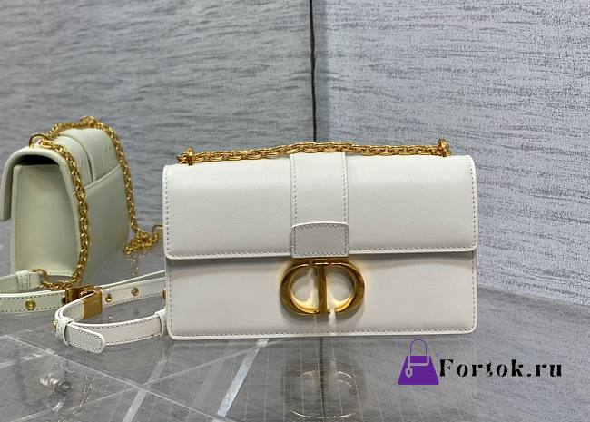 Fortok Dior 30 Montaigne East-West Bag with Chain White Calfskin 21x6x12cm - 1