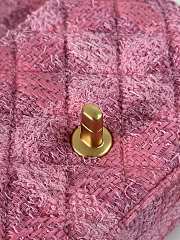 Fortok Chanel Mini Flap Bag Pink Cotton Tweed, Imitation Pearls & Gold Metal  - 5