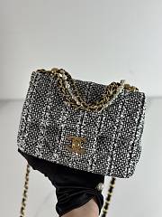 Fortok Chanel Mini Flap Bag Black Cotton Tweed, Imitation Pearls & Gold Metal - 1