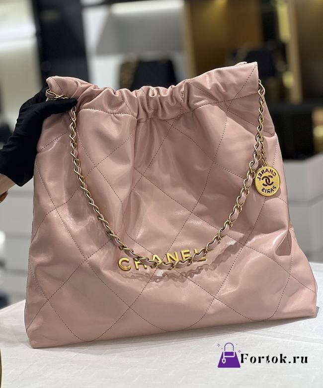 Fortok Chanel 22 Shiny Calfskin Bag Light Pink 35cm - 1