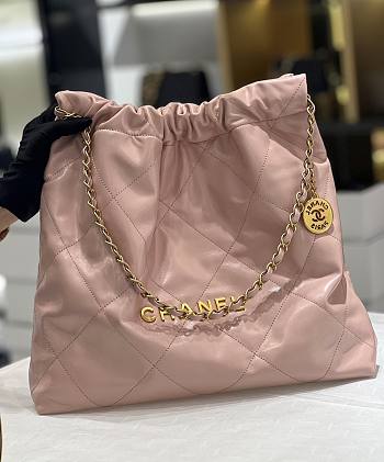 Fortok Chanel 22 Shiny Calfskin Bag Light Pink 35cm