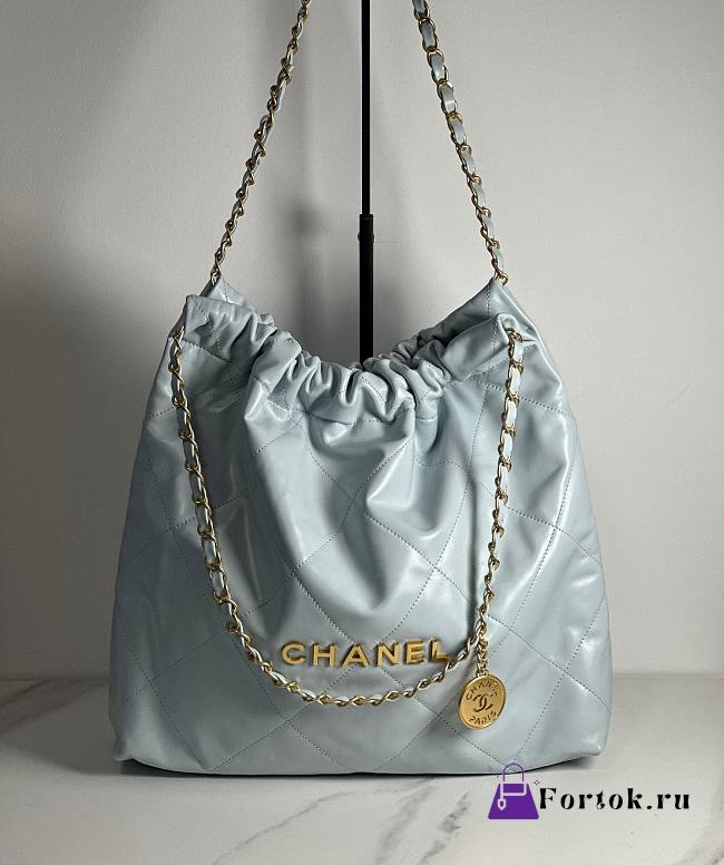 Fortok Chanel 22 Shiny Calfskin Bag Light Blue 35cm - 1