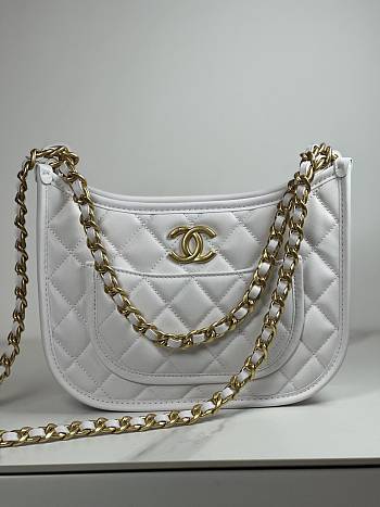 Fortok Chanel Hobo Handbag Calfskin & Gold-Tone Metal White 20×24×6cm