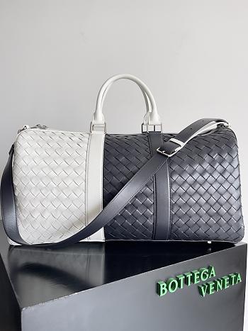 Fortok Bottega Veneta Medium Intrecciato Duffle Bag Black and White 50x27x24cm