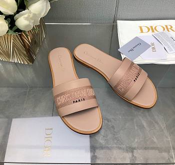 Fortok Dior Dway Slide Nude Calfskin and Embroidered Cotton