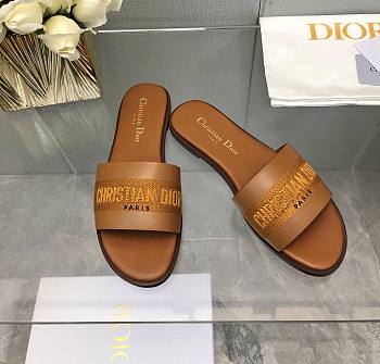 Fortok Dior Dway Slide Camel Calfskin and Embroidered Cotton