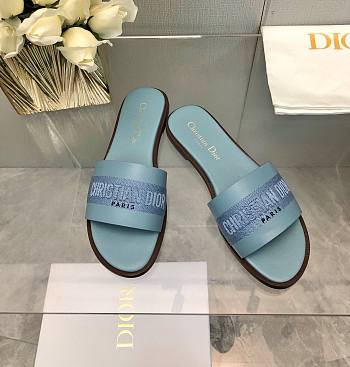 Fortok Dior Dway Slide Blue Calfskin and Embroidered Cotton