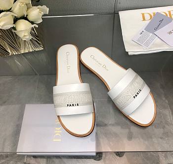 Fortok Dior Dway Slide White Calfskin and Embroidered Cotton