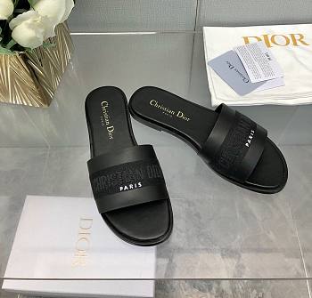 Fortok Dior Dway Slide Black Calfskin and Embroidered Cotton