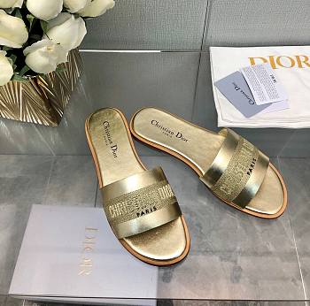 Fortok Dior Dway Slide Gold Calfskin and Embroidered Cotton