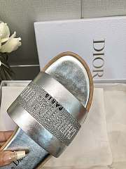 Fortok Dior Dway Slide Silver Calfskin and Embroidered Cotton - 6