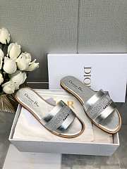 Fortok Dior Dway Slide Silver Calfskin and Embroidered Cotton - 4