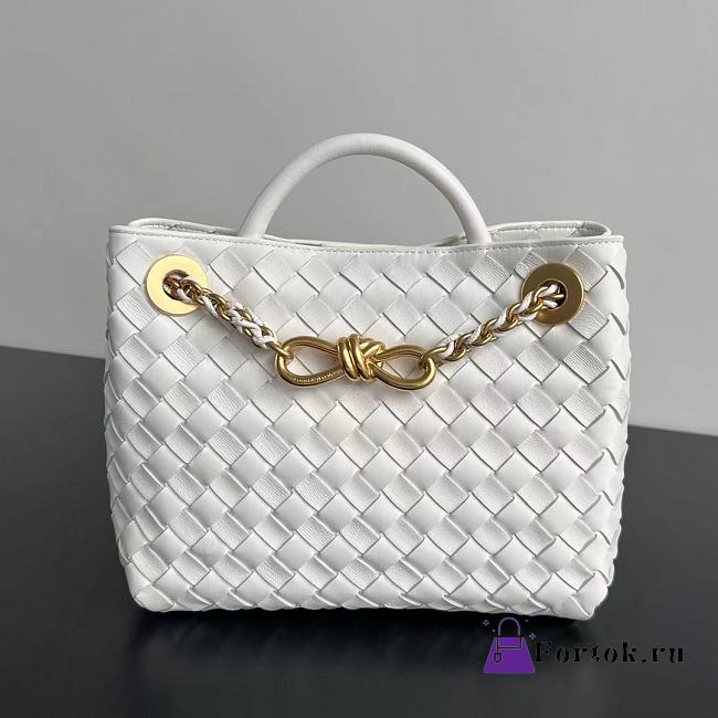 Fortok Bottega Veneta White Small Andiamo Bag With Chain 25x22x10.5cm - 1