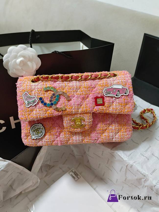Fortok Chanel 24C Badge Pink Flap Bag 20cm - 1
