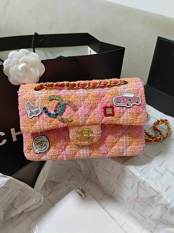 Fortok Chanel 24C Badge Pink Flap Bag 20cm