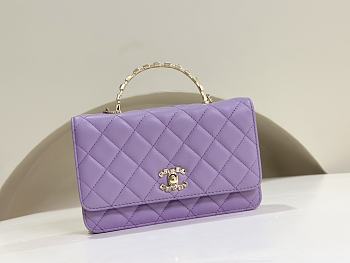 Fortok Chanel Purple Lambskin Bag With Strap Effect Powder & Gold Alloy A96058 19cm 