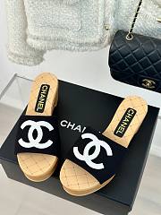 Fortok Chanel Black Mesh Neoprene CC Wooden Slide Sandals - 5
