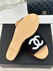 Fortok Chanel Black Mesh Neoprene CC Wooden Slide Sandals - 3