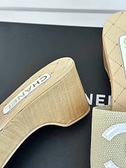 Fortok Chanel Beige Mesh Neoprene CC Wooden Slide Sandals - 6