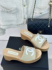 Fortok Chanel Beige Mesh Neoprene CC Wooden Slide Sandals - 5