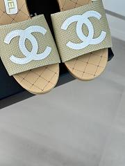 Fortok Chanel Beige Mesh Neoprene CC Wooden Slide Sandals - 4