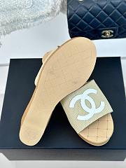 Fortok Chanel Beige Mesh Neoprene CC Wooden Slide Sandals - 3