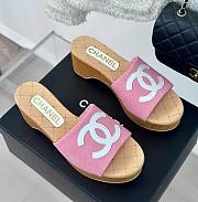 Fortok Chanel Pink Mesh Neoprene CC Wooden Slide Sandals - 1