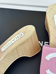 Fortok Chanel Pink Mesh Neoprene CC Wooden Slide Sandals - 6